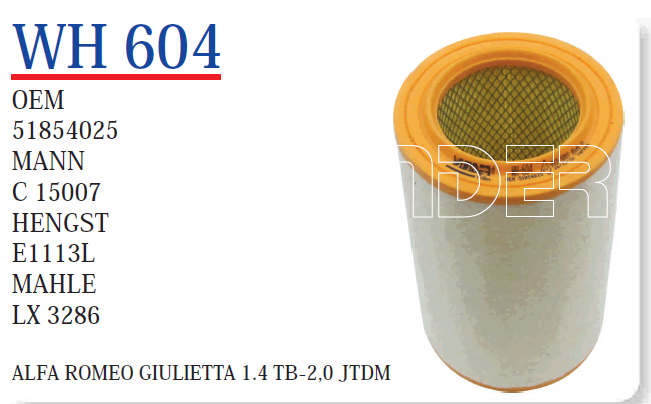 51854025 ALFA GİULETTA 1.4 TB HAVA FİLTRESİ WUNDER