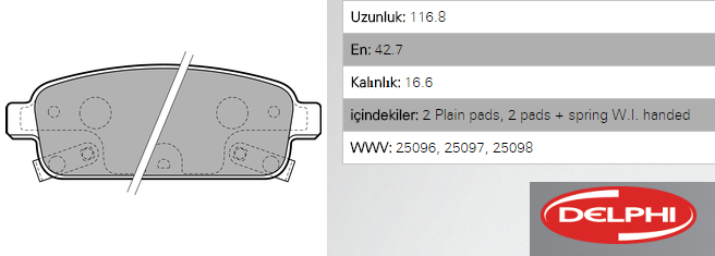 ARKA FREN BALATASI - OPEL ASTRA J / CHEVROLET CRUZE (DELPHİ)