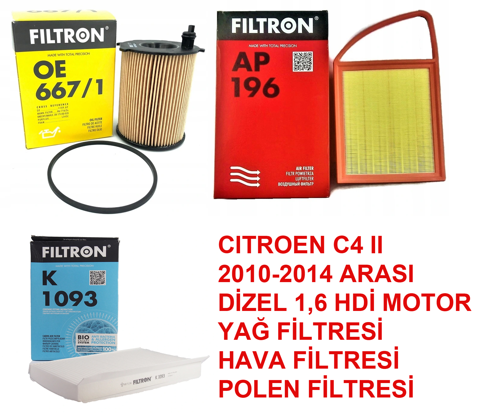 CITROEN C4 II 2010-2014 1,6HDİ HAVA POLEN YAĞ FİLTRE SETİ FILTRON