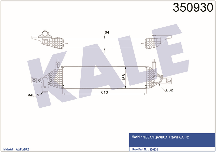 INTERCOOLER TURBO RADYATÖRÜ NISSAN QASHQAI J10 1,6DCI R9M ( KALE