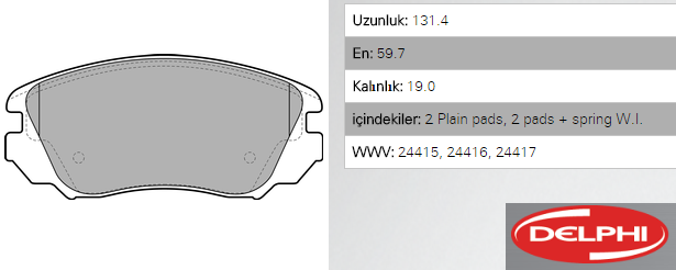 ÖN FREN BALATASI - OPEL INSIGNIA 16 JANTLI MODELLERİNE (DELPHİ)
