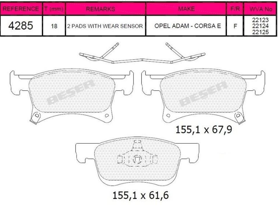 ÖN FREN BALATASI 15JANT TAKIM OPEL CORSA E 2015-2020 (BEŞER)