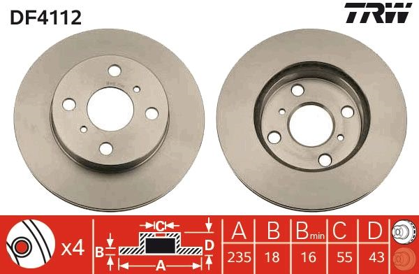 ÖN FREN DİSKİ 235mm SAĞ SOL TAKIM TOYOTA YARIS 1999-2005 ( TRW )