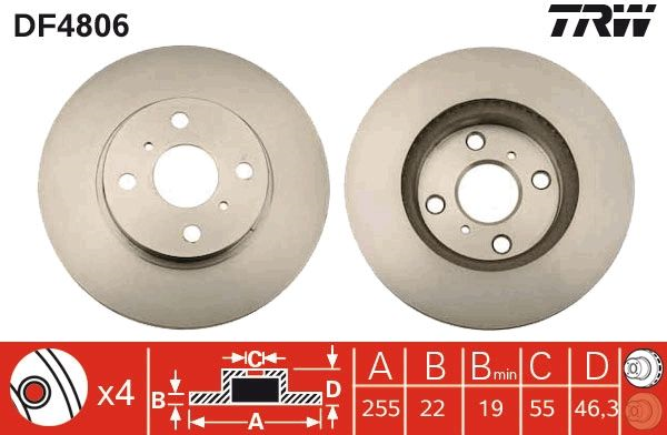 ÖN FREN DİSKİ 255mm TAKIM TOYOTA YARIS 2006-2013 ( TRW )