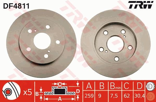 ARKA FREN DİSKİ TAKIM TOYOTA COROLLA 2007-2013 BENZİNLİ ( TRW )