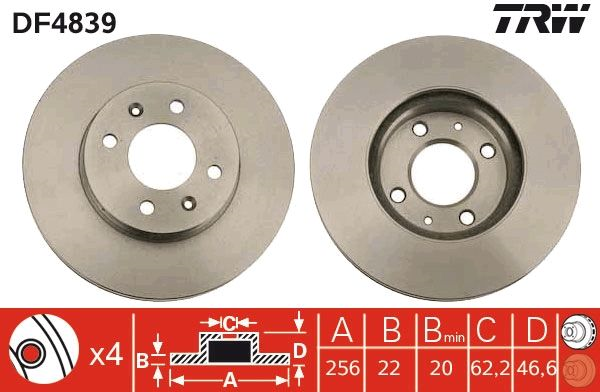 ÖN FREN DİSKİ 256X22X4 TAKIM HYUNDAI i20 2008-2014 ARASI (TRW)